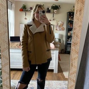 Forever 21 Tan Sherpa Lined Moto Jacket